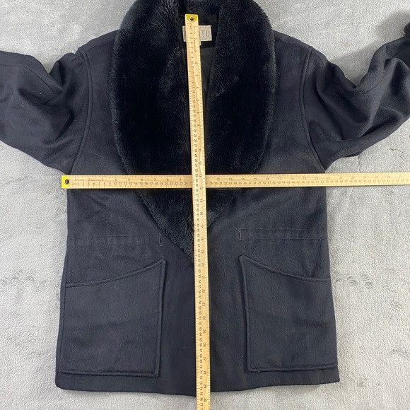 SOLD-Vintage‎ Petite Sophisticate Black Faux Fur Wool Blend Coat Jacket Womens P - Picture 5 of 11